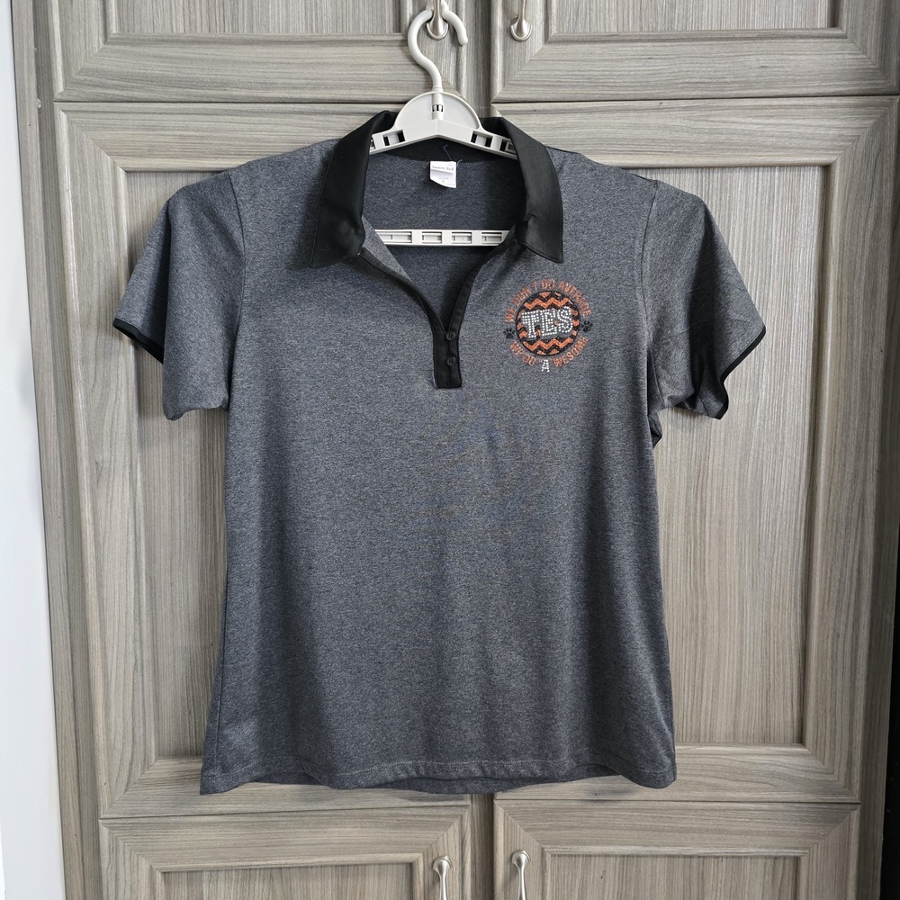Sport Tek Womens Polo Organization Shirt Sz Large Gray With Embellished TES